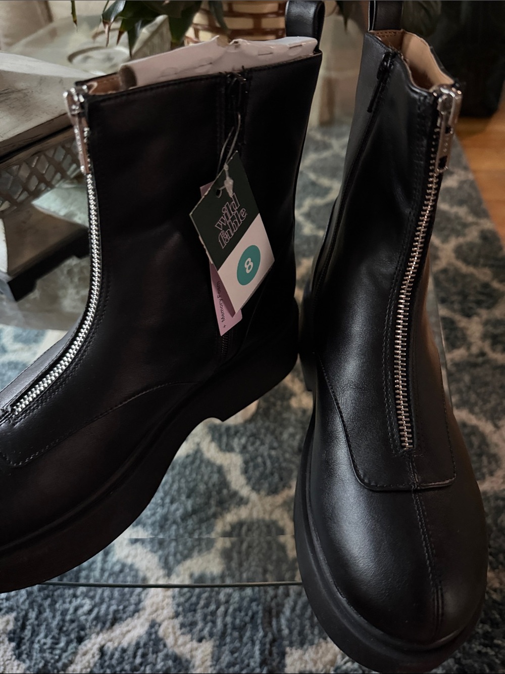 wild fable Black Front-Zip Combat Boots